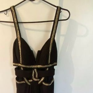 Women's black evening gown; prom dress; cut out spaghetti strap, size 4